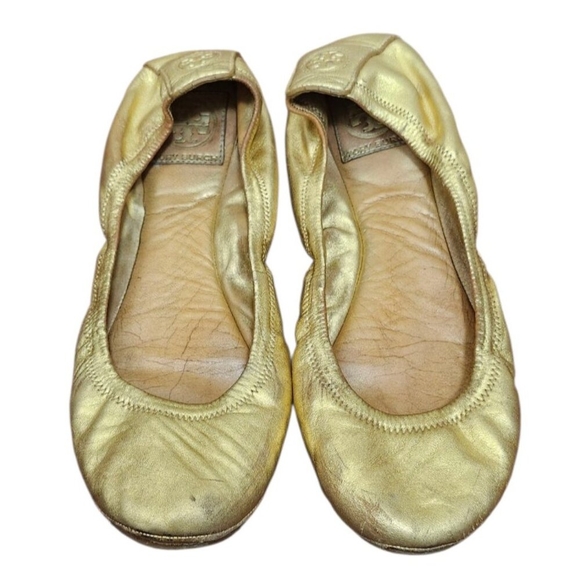 Tory Burch Gold Leather Ballet Flats Medallion Women’s Size 9 - Picture 3 of 12